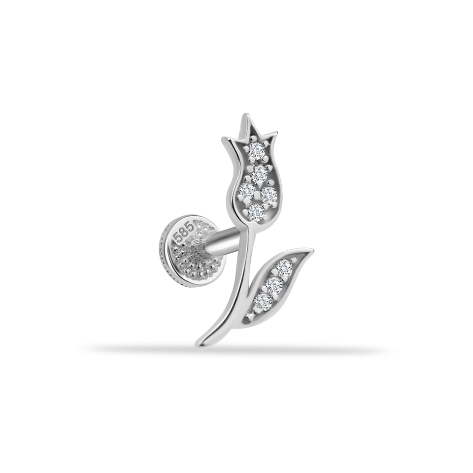 14 Ayar Altın Taşlı Lale Minimal Tragus Piercing - Dianora Piercing Jewelry