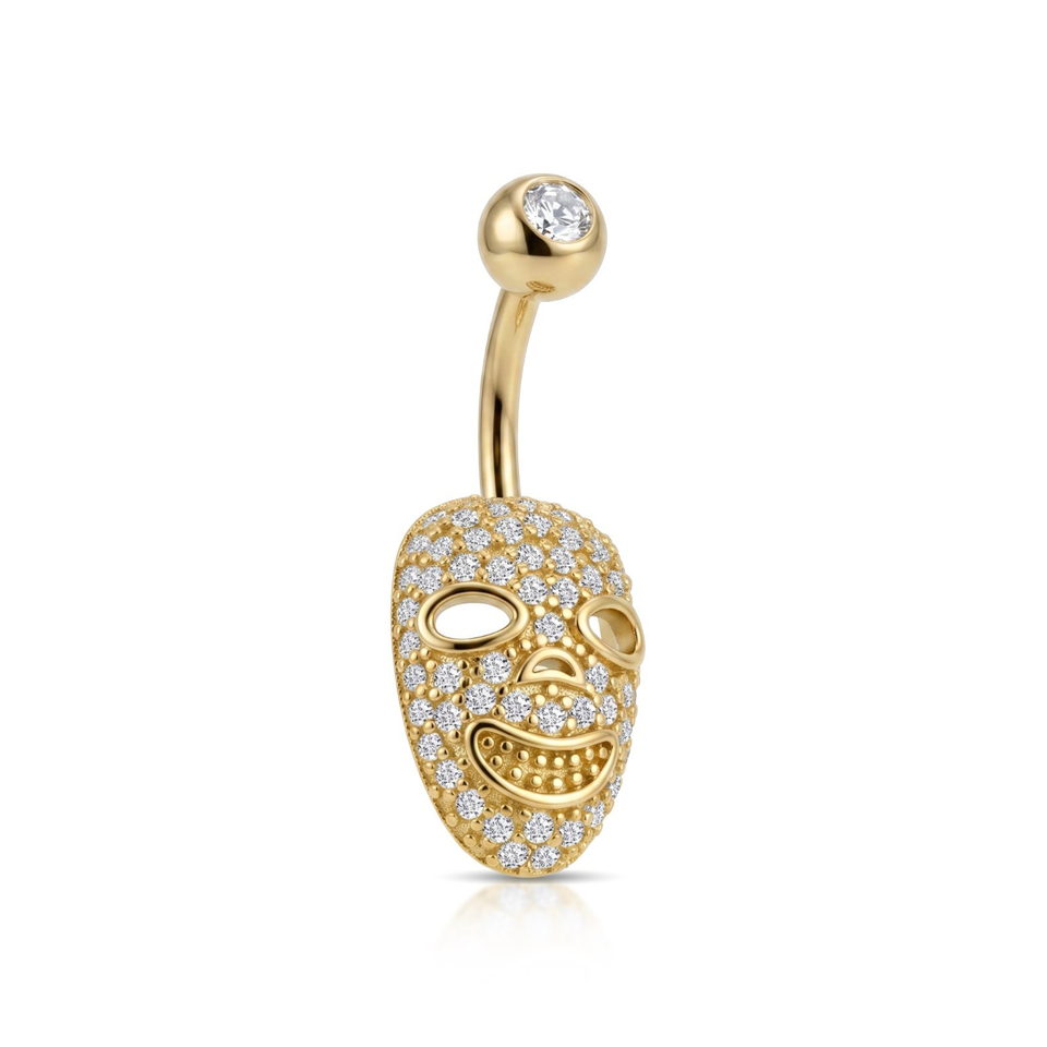 14 Ayar Altın Taşlı Maske Göbek Piercing - Dianora Piercing Jewelry