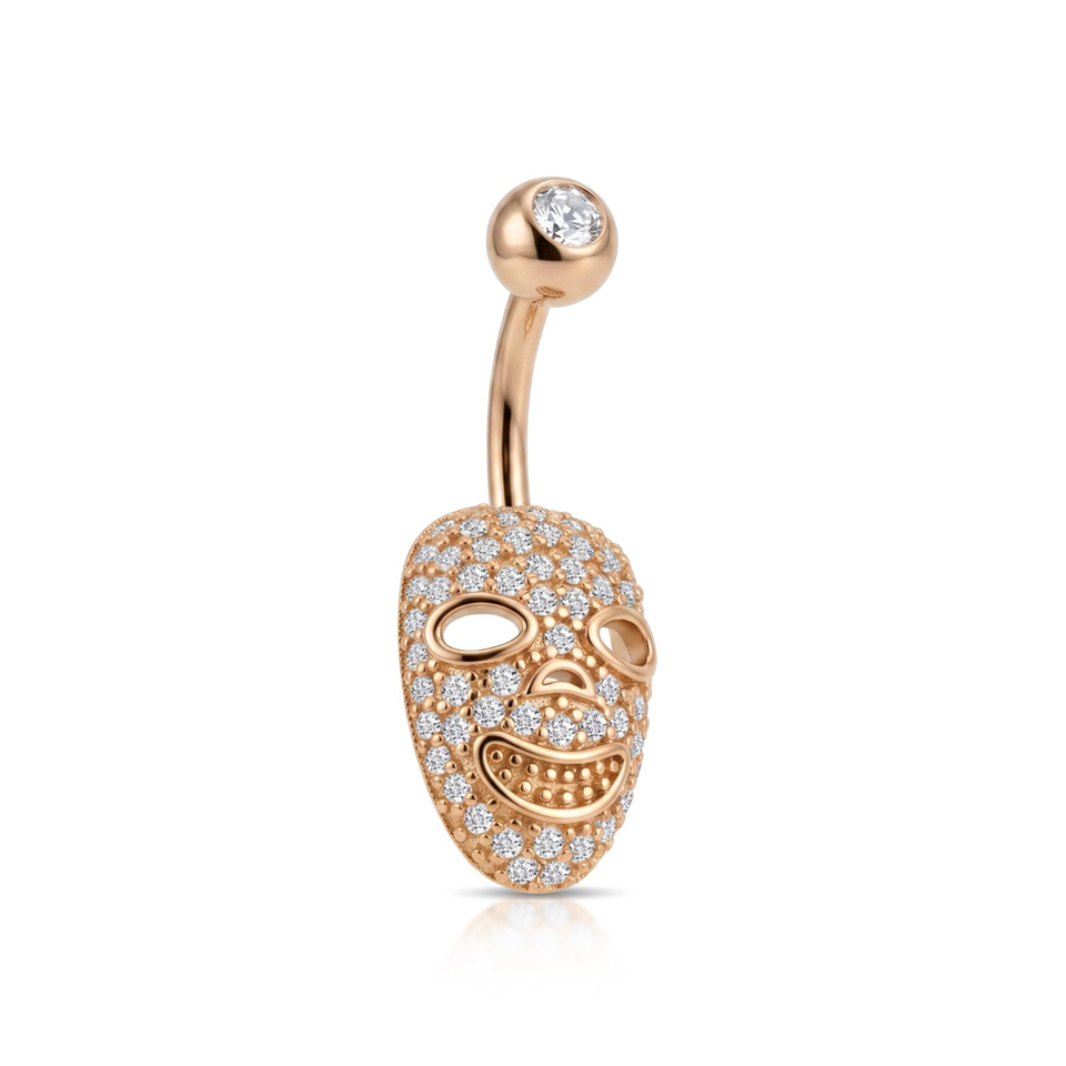14 Ayar Altın Taşlı Maske Göbek Piercing - Dianora Piercing Jewelry