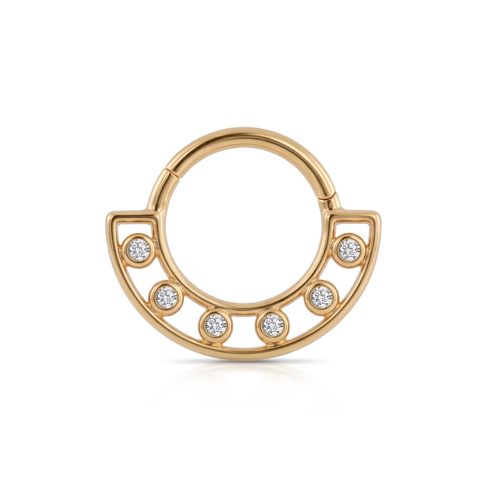 14 Ayar Altın Taşlı Minimal Halka Piercing - Dianora Piercing Jewelry