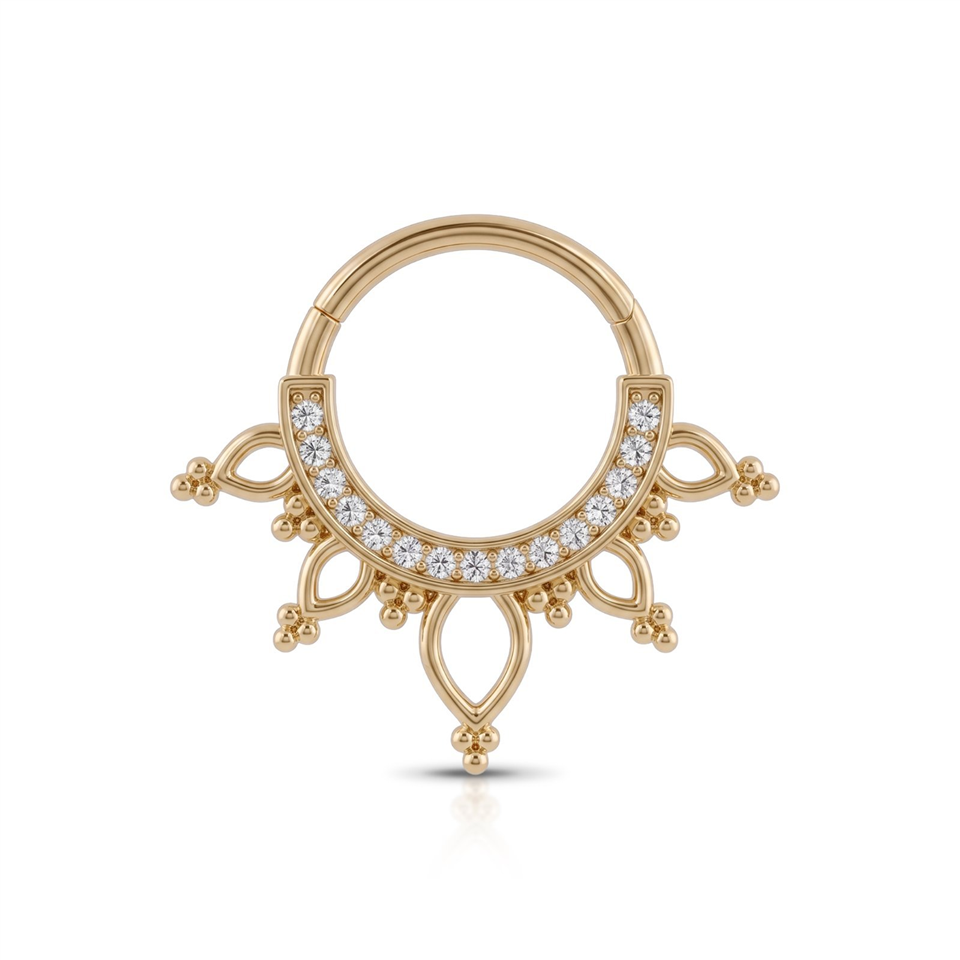 14 Ayar Altın Taşlı Minimal Halka Piercing - Dianora Piercing Jewelry