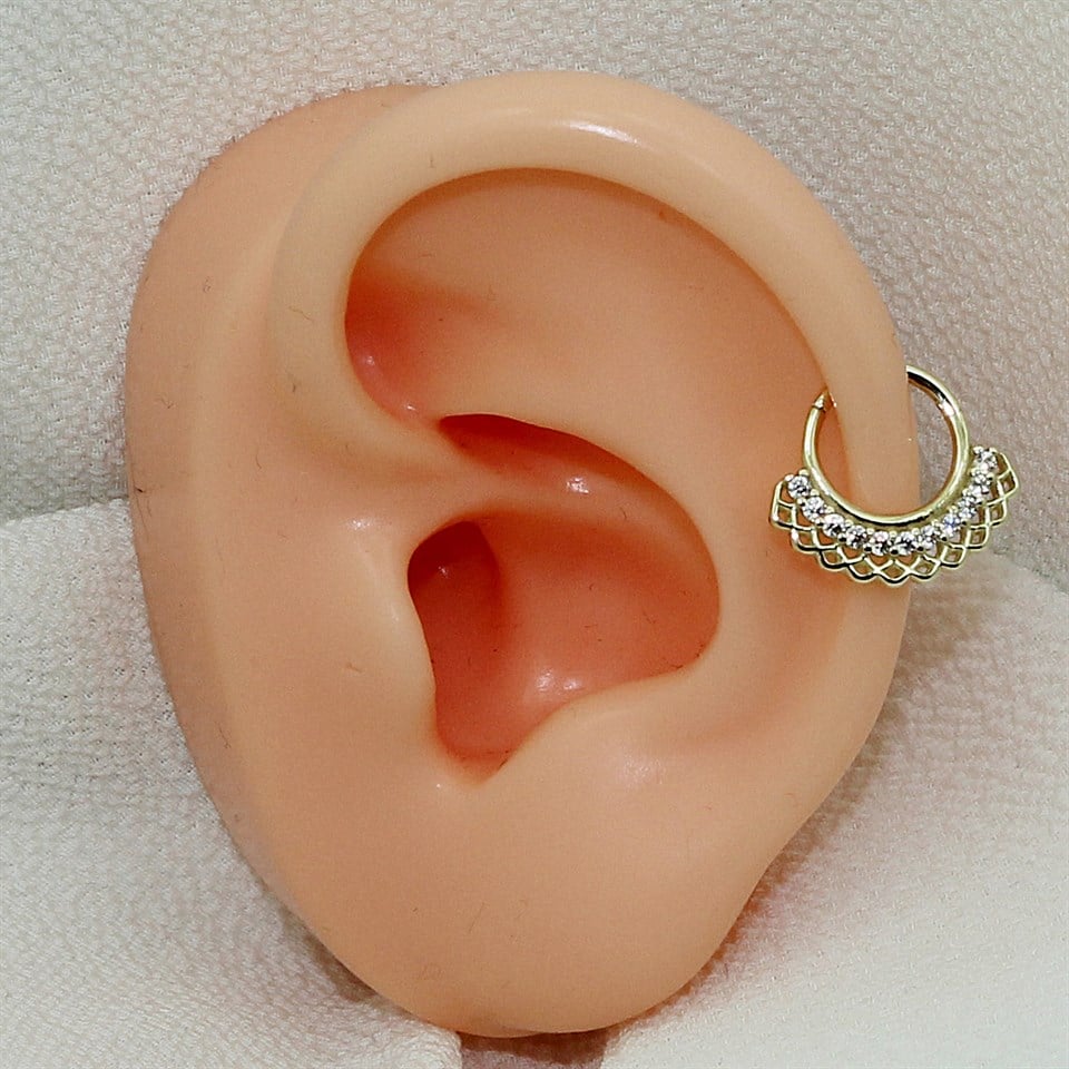 14 Ayar Altın Taşlı Minimal Halka Piercing - Dianora Piercing