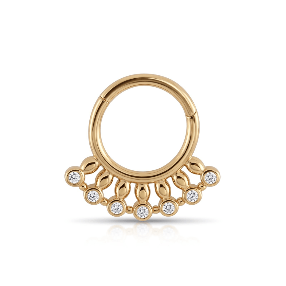 14 Ayar Altın Taşlı Minimal Halka Piercing - Dianora Piercing Jewelry