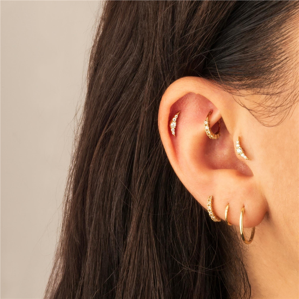 14 Ayar Altın Taşlı Minimal Minimal Tragus Piercing - Dianora Piercing Jewelry