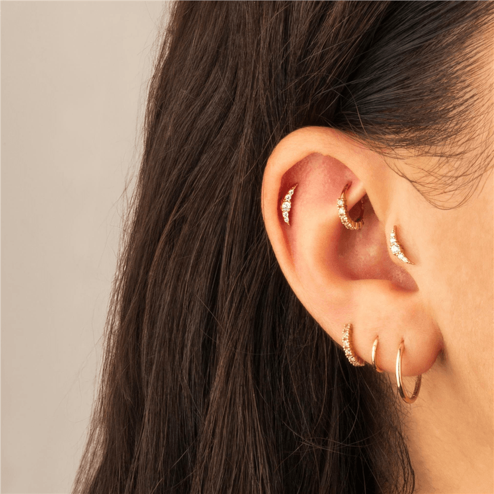 14 Ayar Altın Taşlı Minimal Minimal Tragus Piercing - Dianora Piercing Jewelry