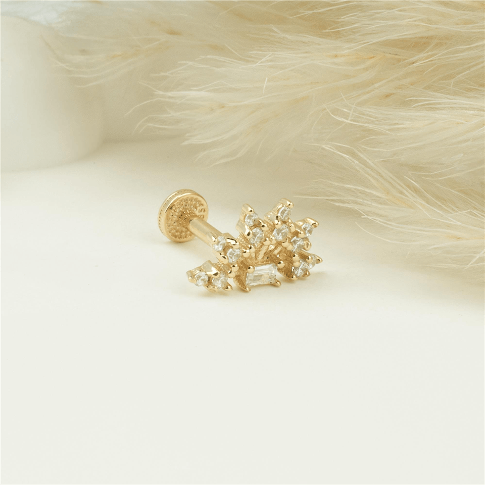 14 Ayar Altın Taşlı Minimal Minimal Tragus Piercing - Dianora Piercing Jewelry