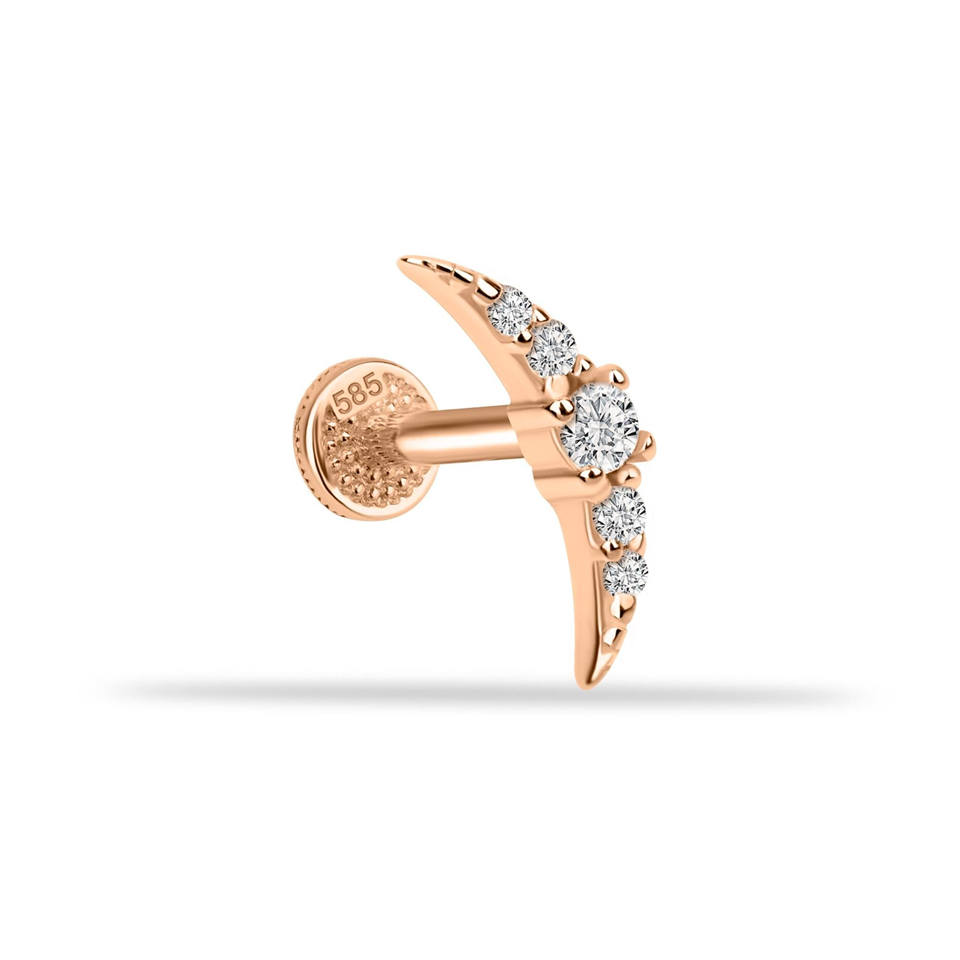 14 Ayar Altın Taşlı Minimal Minimal Tragus Piercing - Dianora Piercing Jewelry