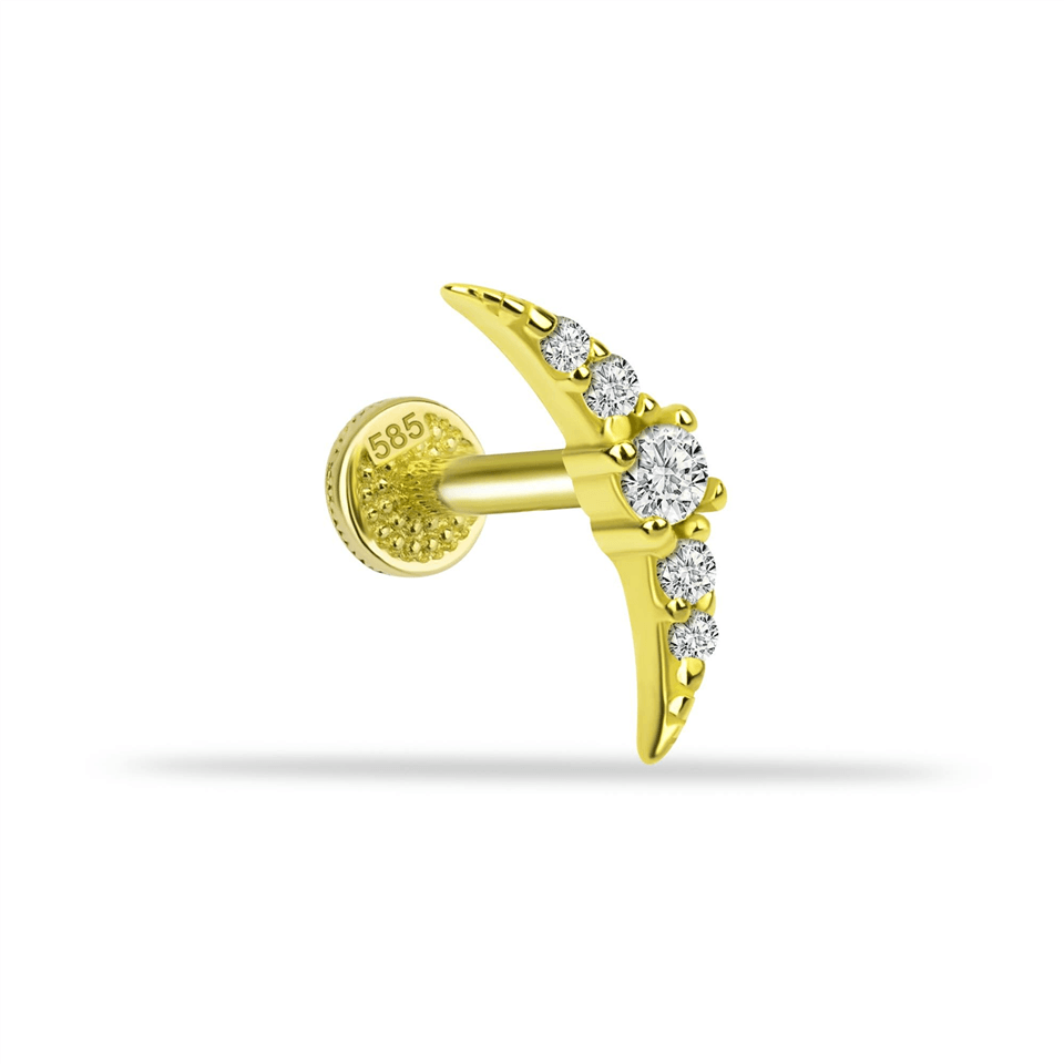 14 Ayar Altın Taşlı Minimal Minimal Tragus Piercing - Dianora Piercing Jewelry