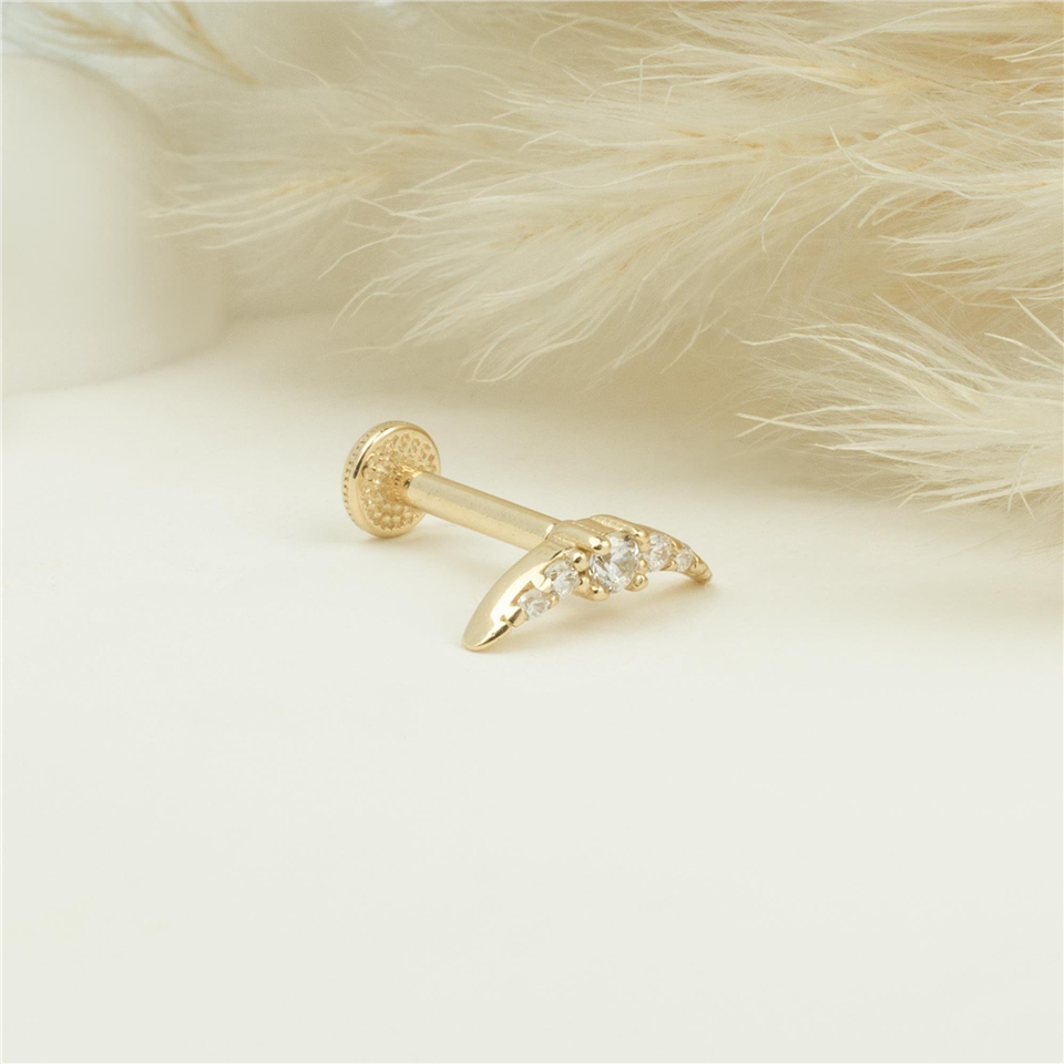 14 Ayar Altın Taşlı Minimal Minimal Tragus Piercing - Dianora Piercing Jewelry