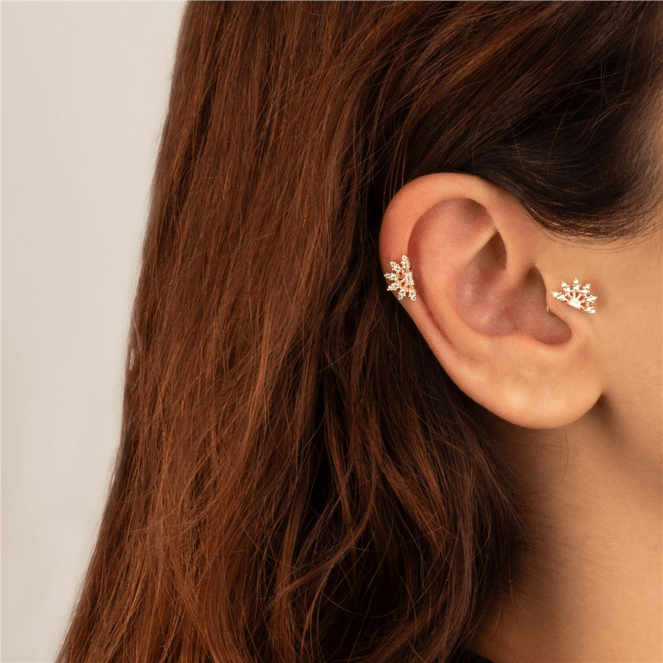 14 Ayar Altın Taşlı Minimal Minimal Tragus Piercing - Dianora Piercing Jewelry