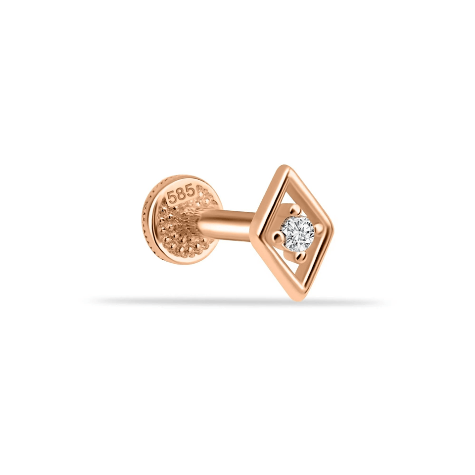 14 Ayar Altın Taşlı Minimal Tragus Piercing - Dianora Piercing Jewelry