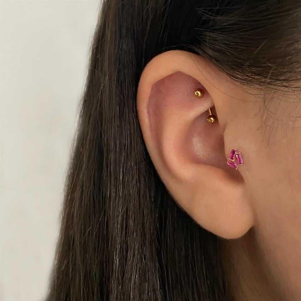 14 Ayar Altın Taşlı Minimal Tragus Piercing