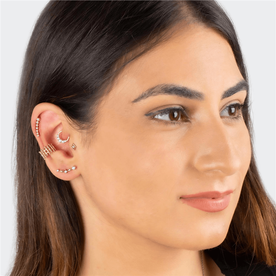 14 Ayar Altın Taşlı Minimal Tragus Piercing - Dianora Piercing Jewelry