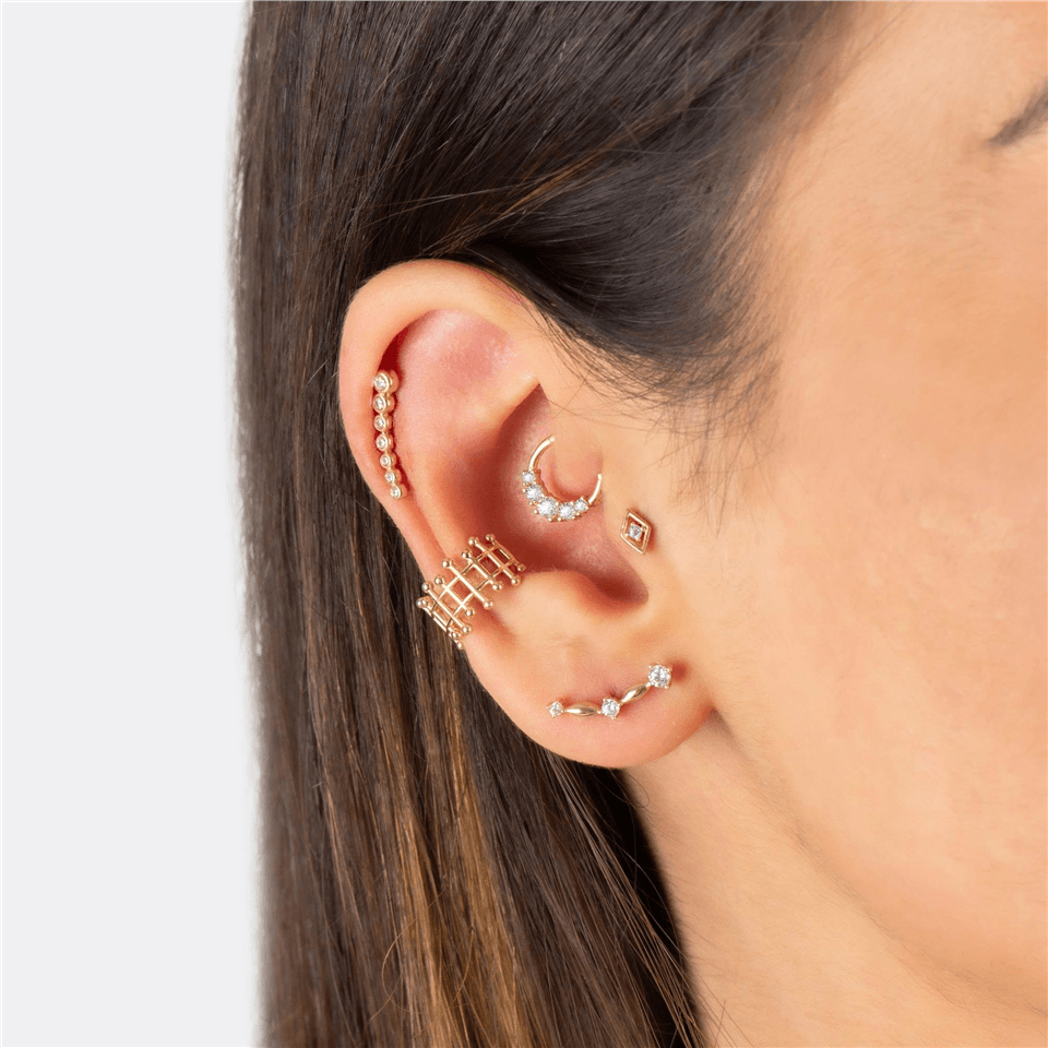 14 Ayar Altın Taşlı Minimal Tragus Piercing - Dianora Piercing Jewelry