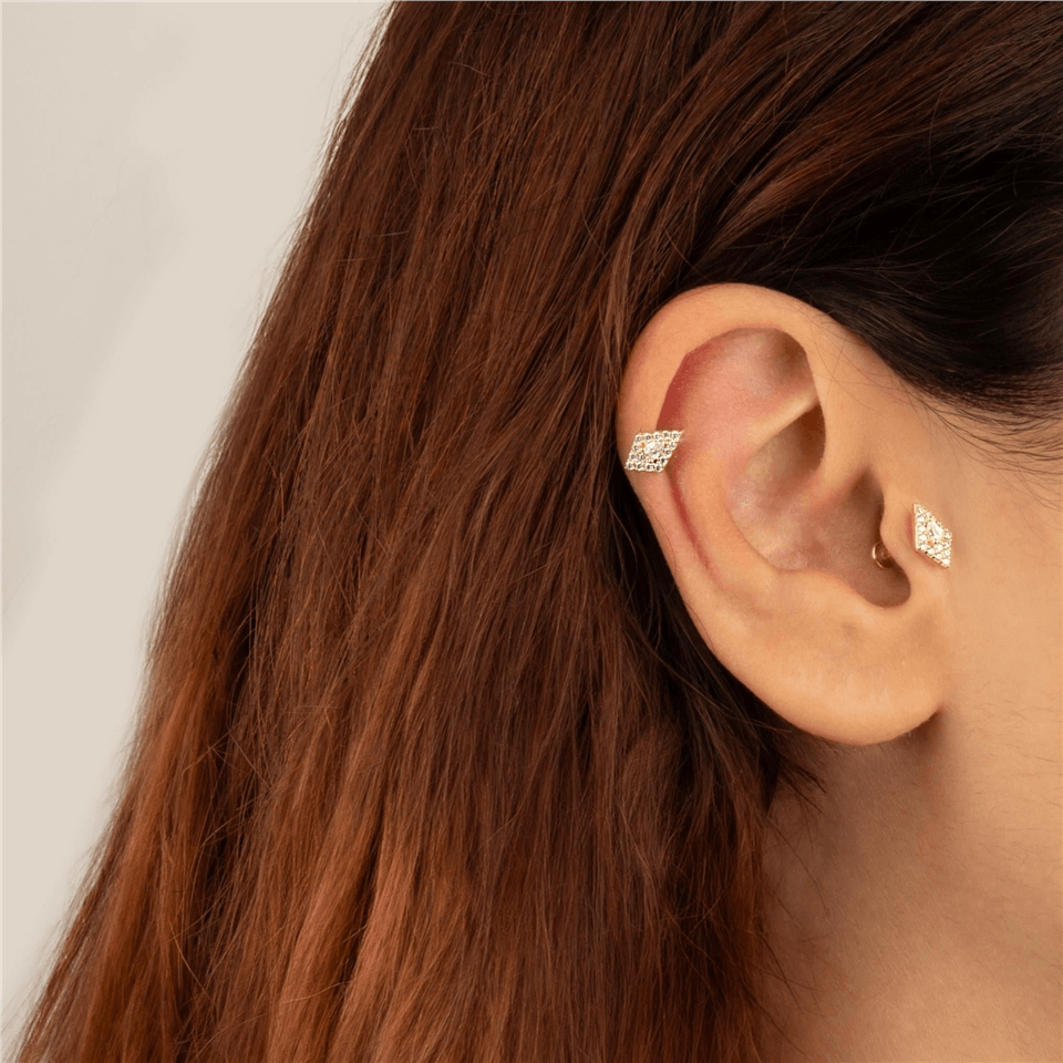 14 Ayar Altın Taşlı Minimal Tragus Piercing - Dianora Piercing Jewelry