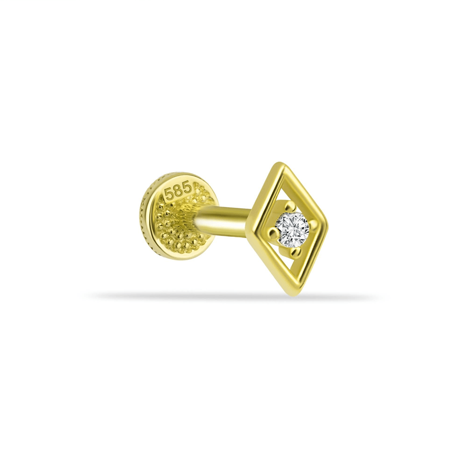 14 Ayar Altın Taşlı Minimal Tragus Piercing - Dianora Piercing Jewelry