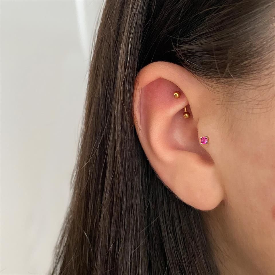 14 Ayar Altın Taşlı Minimal Tragus Piercing