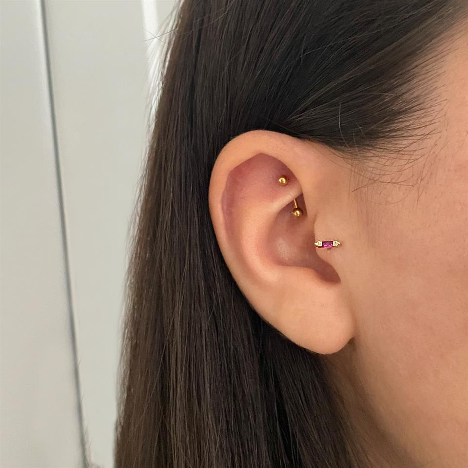 14 Ayar Altın Taşlı Minimal Tragus Piercing