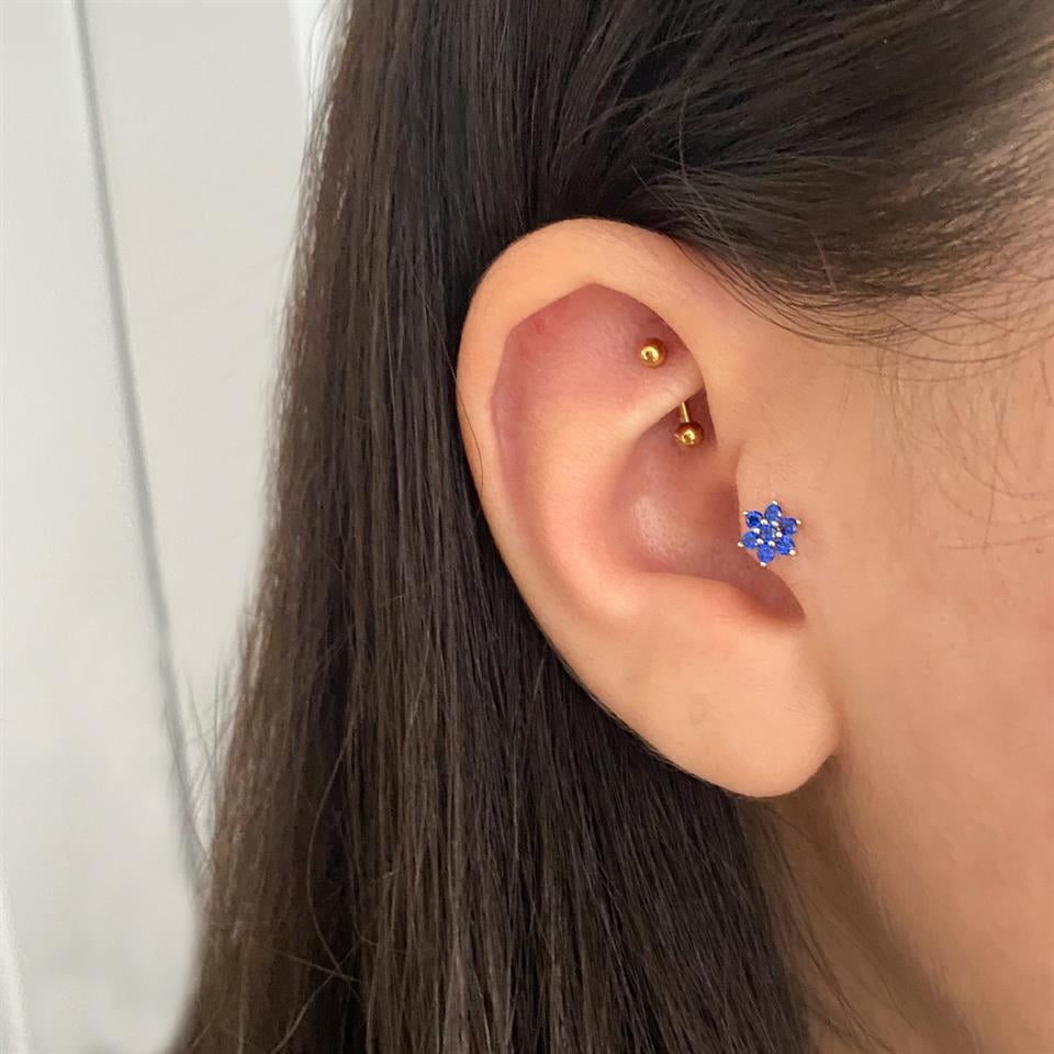 14 Ayar Altın Taşlı Minimal Tragus Piercing