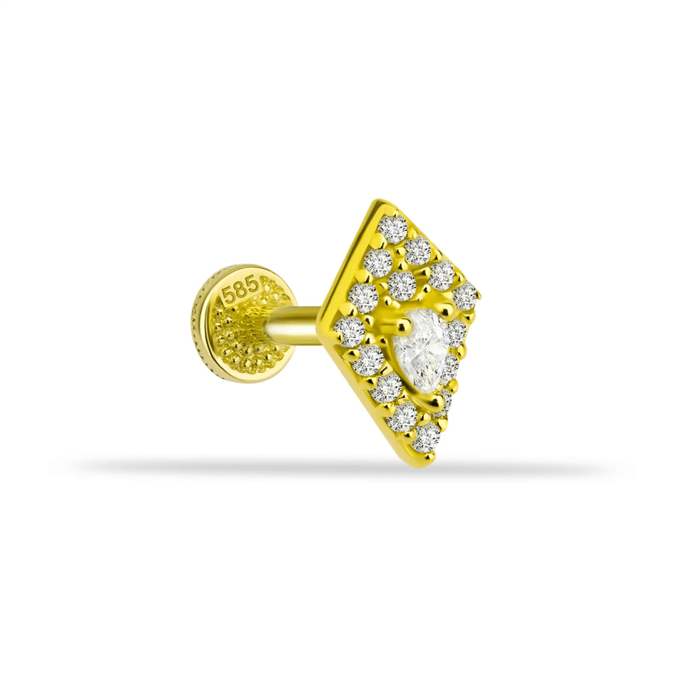 14 Ayar Altın Taşlı Minimal Tragus Piercing - Dianora Piercing Jewelry
