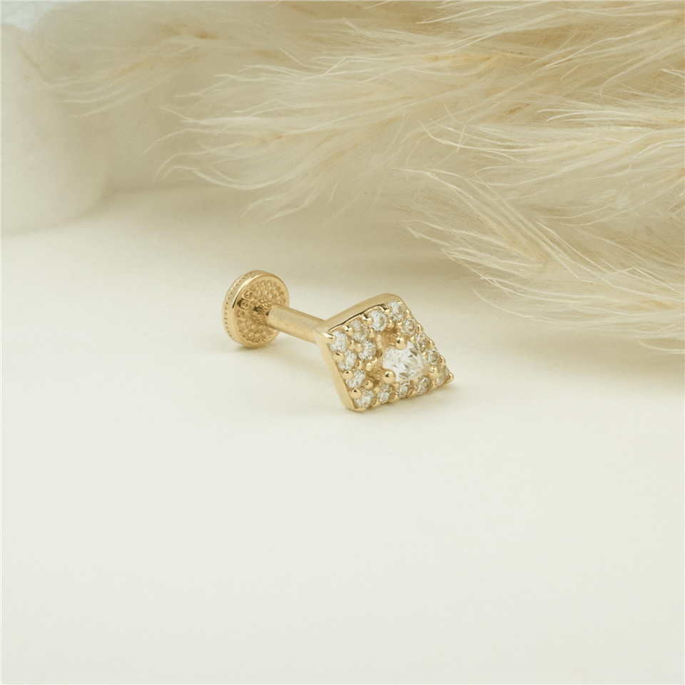 14 Ayar Altın Taşlı Minimal Tragus Piercing - Dianora Piercing Jewelry