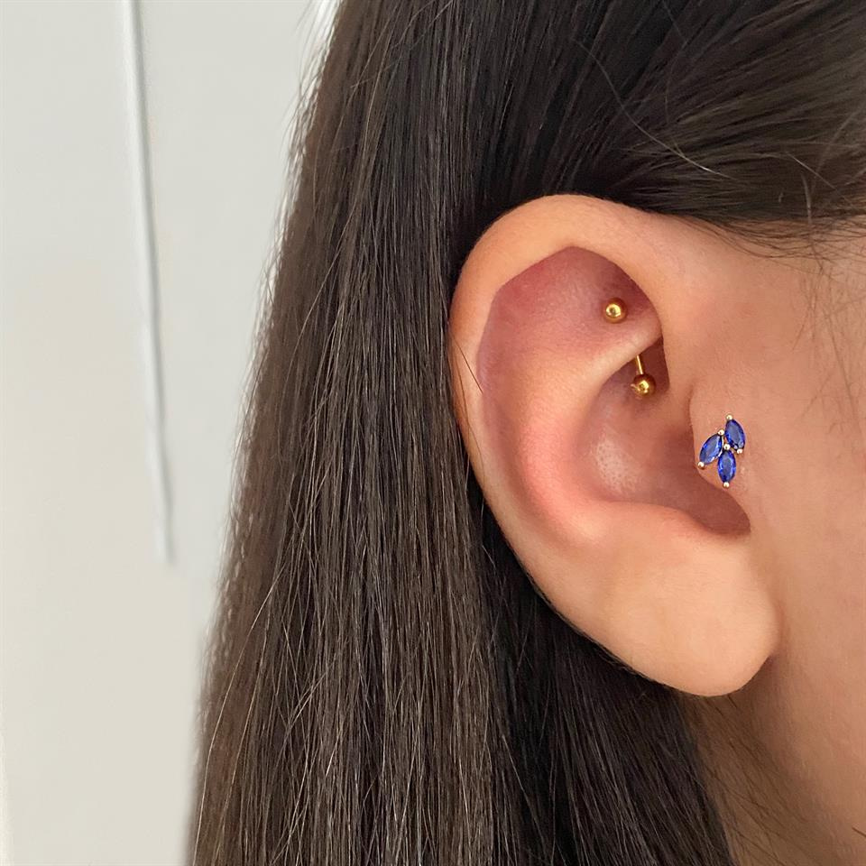 14 Ayar Altın Taşlı Minimal Tragus Piercing