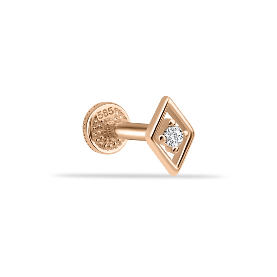 14 Ayar Altın Taşlı Minimal Tragus Piercing - Dianora Piercing Jewelry