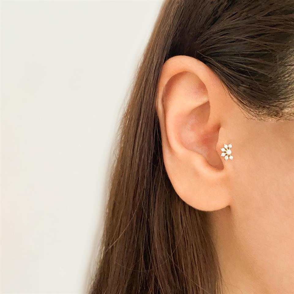 14 Ayar Altın Taşlı Minimal Tragus Piercing