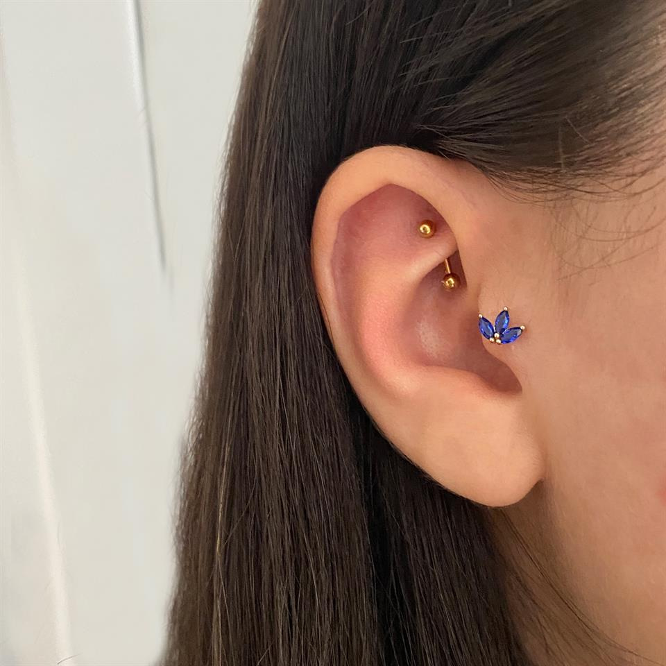 14 Ayar Altın Taşlı Minimal Tragus Piercing