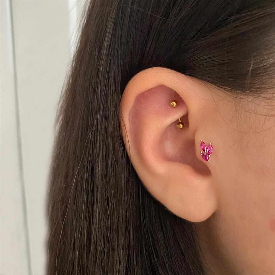 14 Ayar Altın Taşlı Minimal Tragus Piercing
