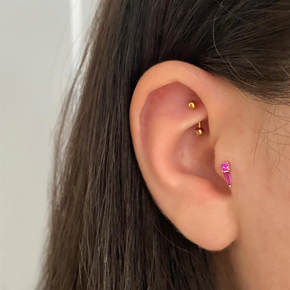 14 Ayar Altın Taşlı Minimal Tragus Piercing