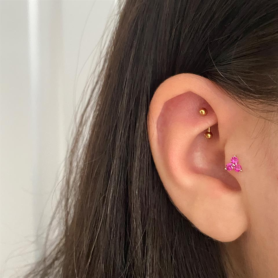 14 Ayar Altın Taşlı Minimal Tragus Piercing