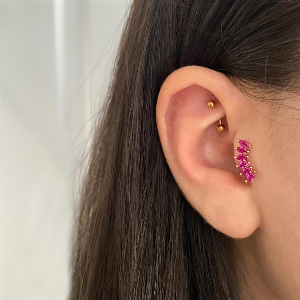 14 Ayar Altın Taşlı Minimal Tragus Piercing