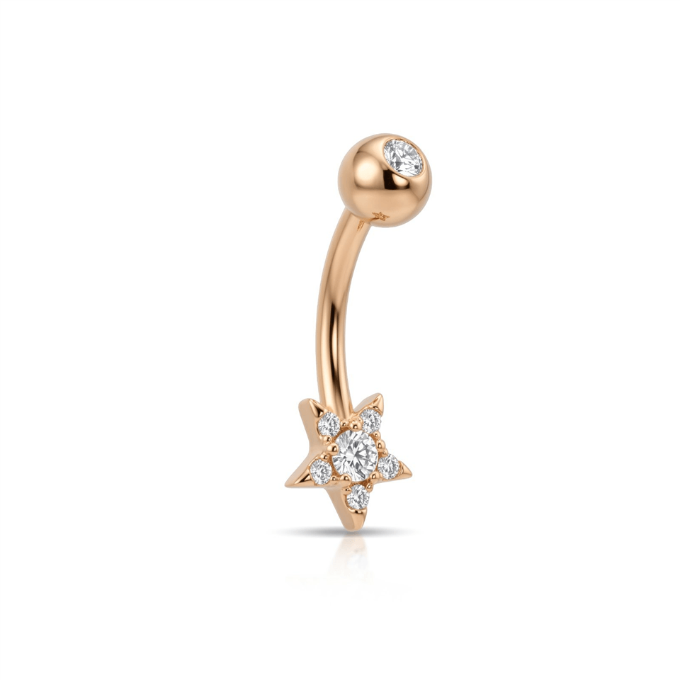 14 Ayar Altın Taşlı Motifli Göbek Piercing  - Dianora Piercing Jewelry
