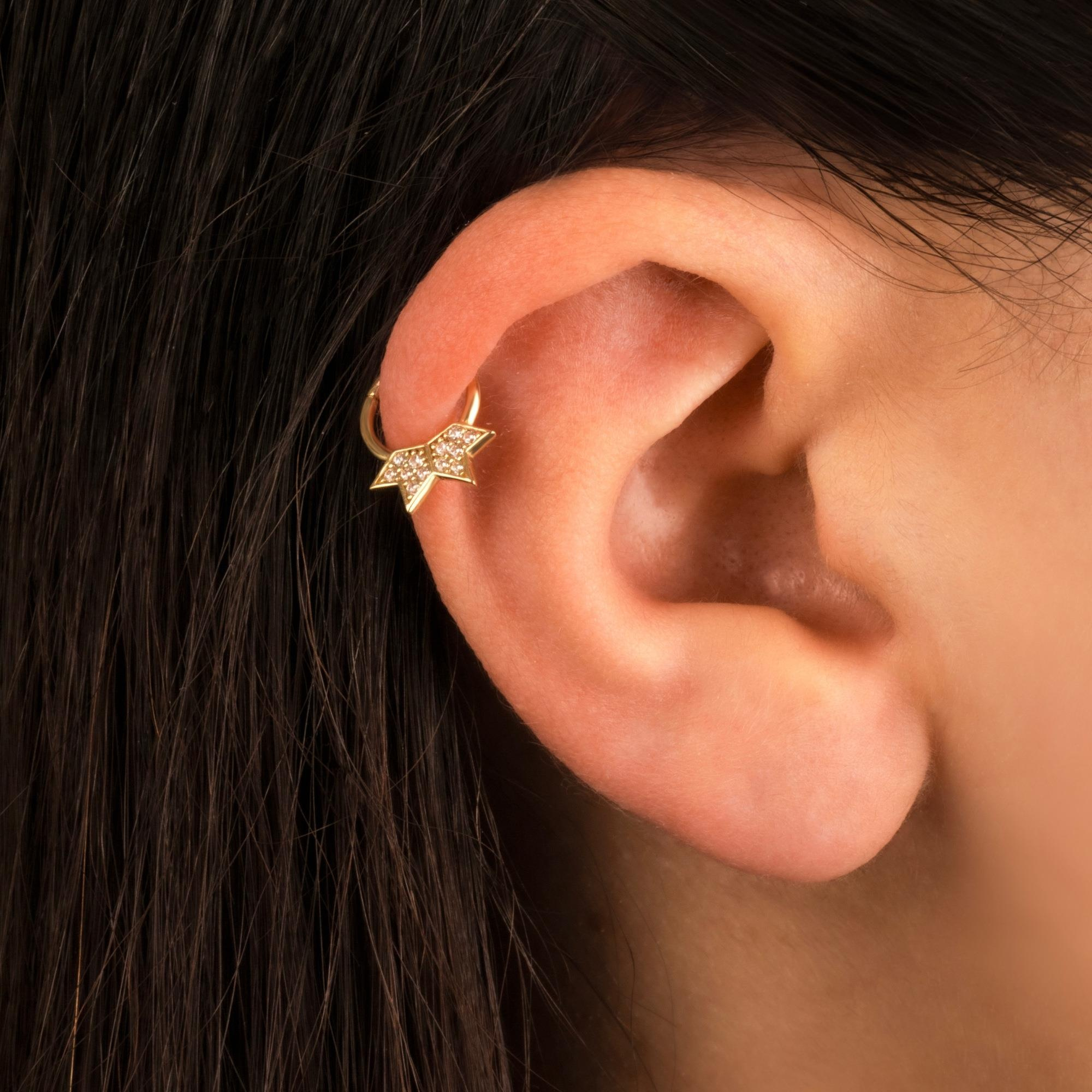 14 Ayar Altın Taşlı Motifli Halka Piercing | Dianora Piercing