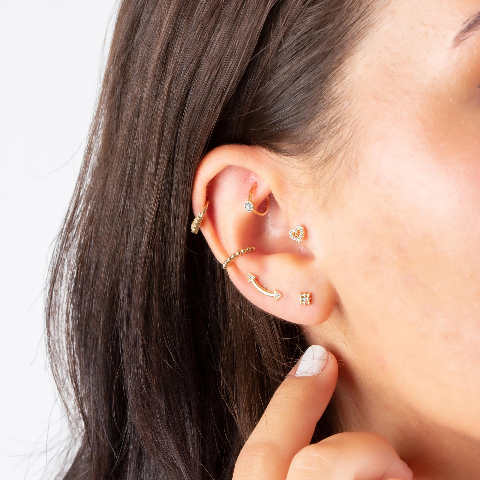 14 Ayar Altın Taşlı Parıltı Minimal Helix/Kıkırdak Piercing | Dianora Piercing