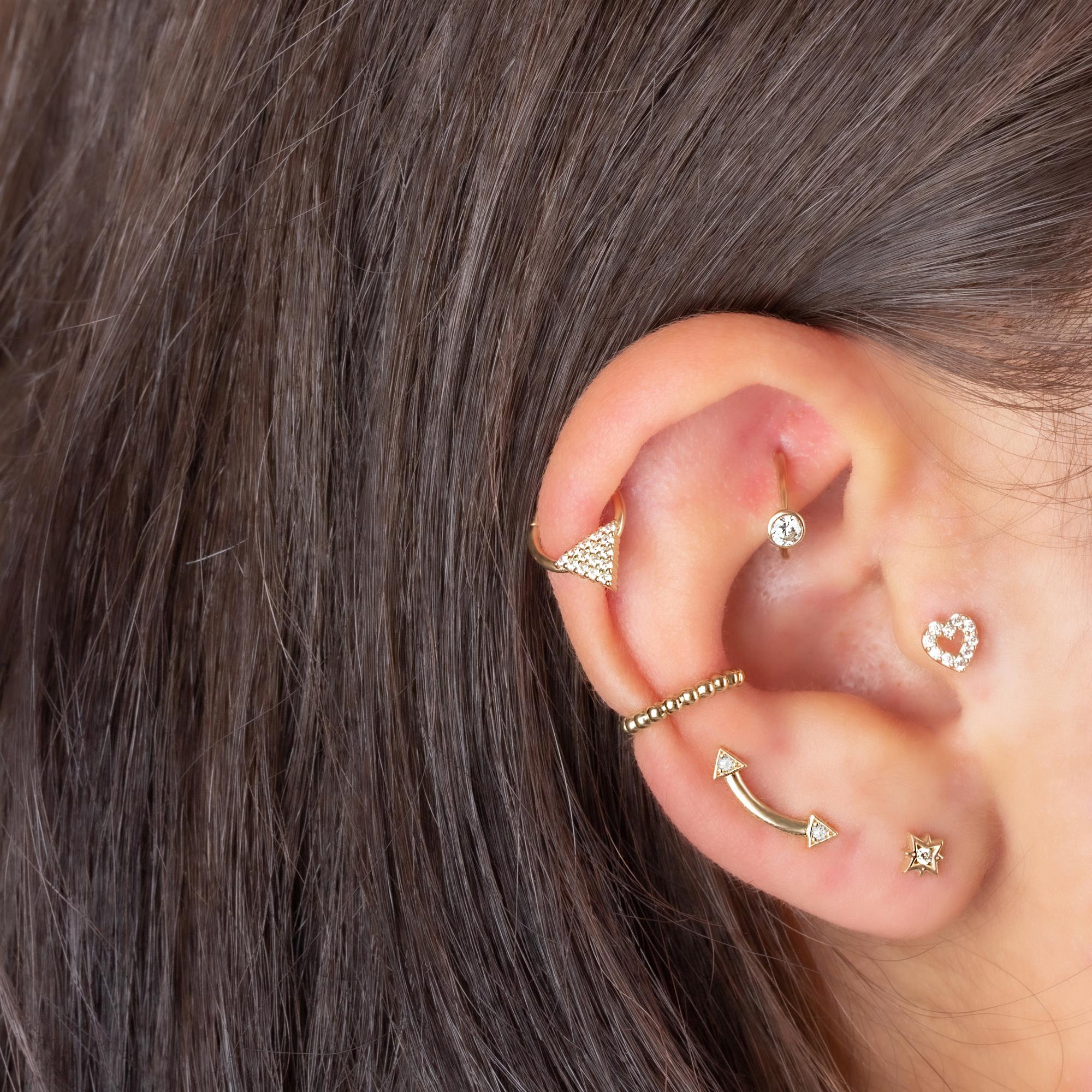 14 Ayar Altın Taşlı Parıltı Minimal Helix/Kıkırdak Piercing | Dianora Piercing