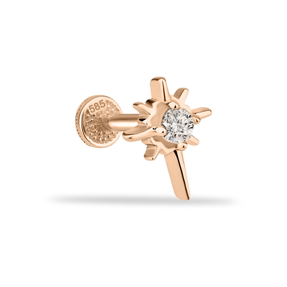 14 Ayar Altın Taşlı Parlayan Yıldız Minimal Minimal Tragus Piercing - Dianora Piercing Jewelry