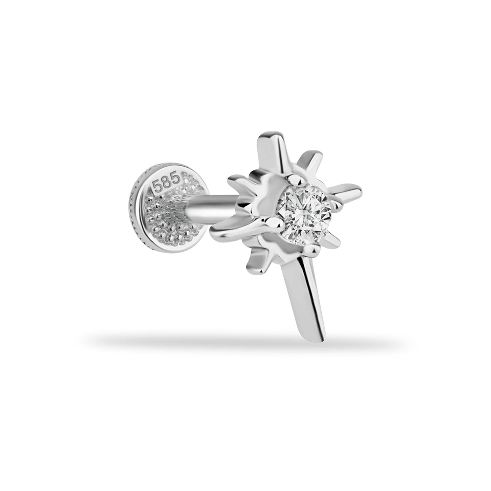 14 Ayar Altın Taşlı Parlayan Yıldız Minimal Minimal Tragus Piercing - Dianora Piercing Jewelry