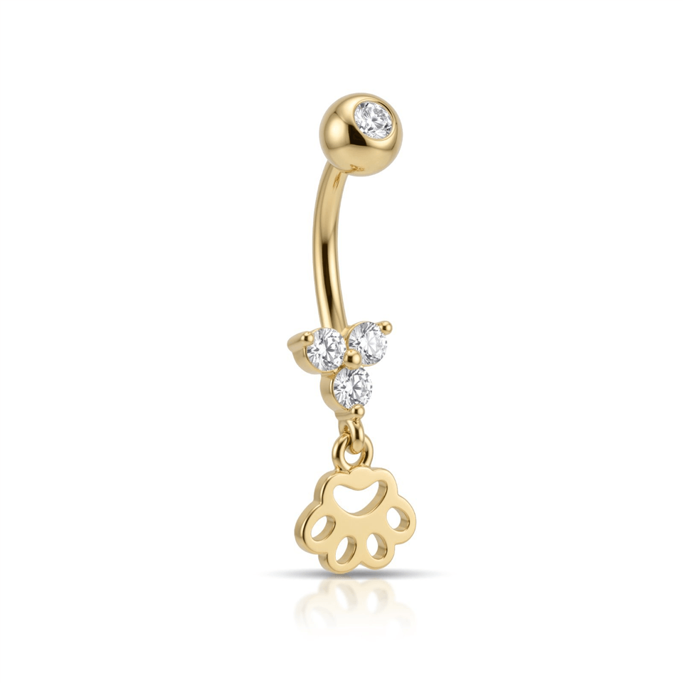 14 Ayar Altın Taşlı Pati Sallantılı Göbek Piercing - Dianora Piercing Jewelry