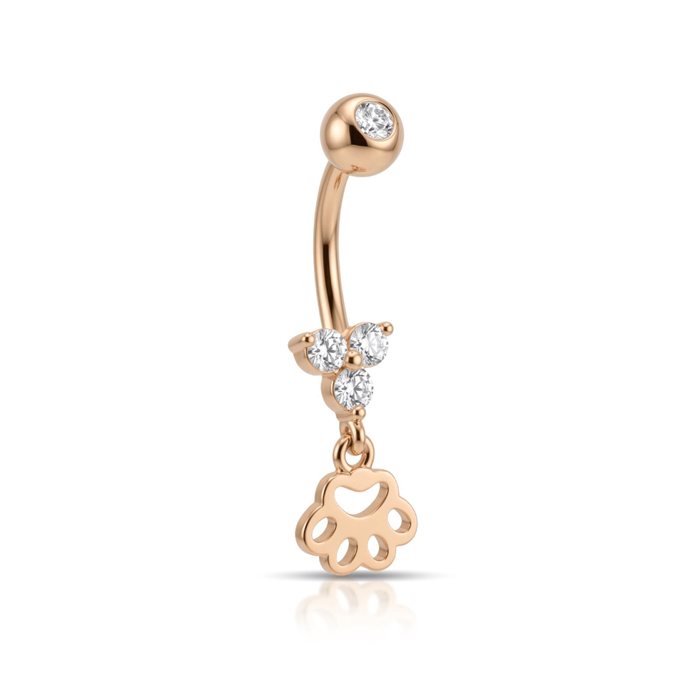 14 Ayar Altın Taşlı Pati Sallantılı Göbek Piercing - Dianora Piercing Jewelry