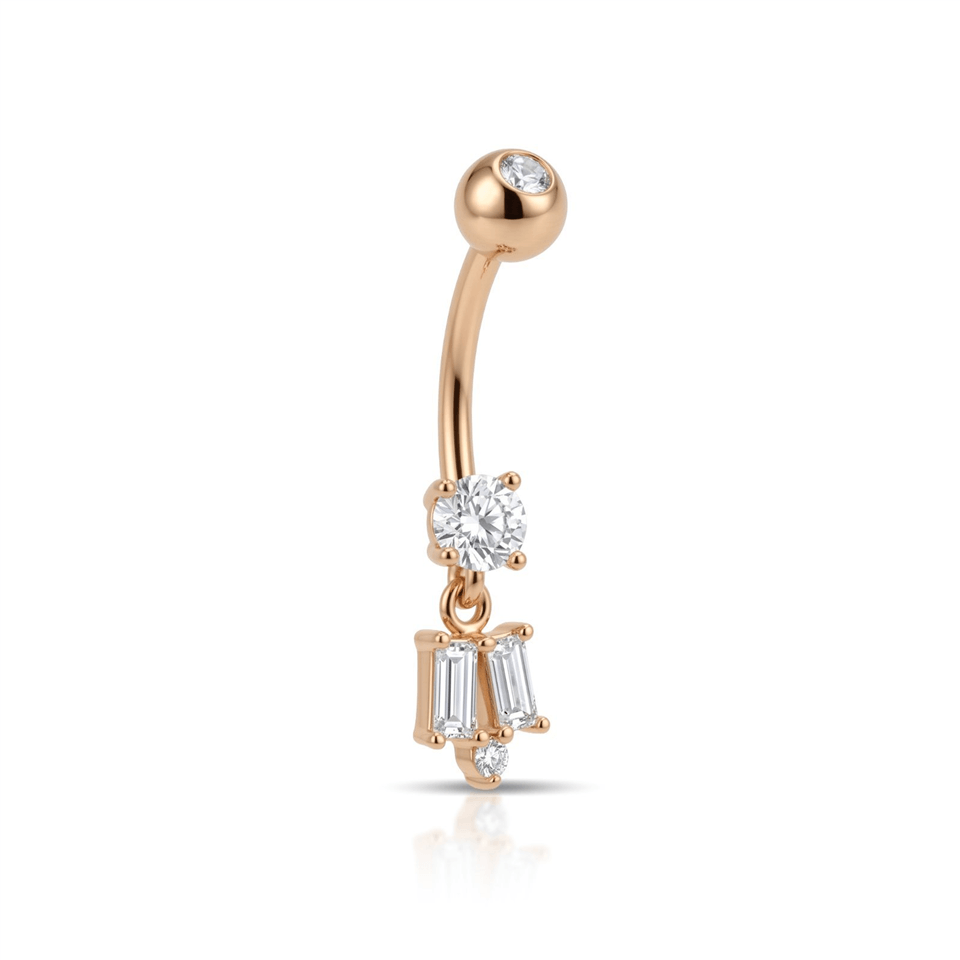 14 Ayar Altın Taşlı Sallantılı Göbek Piercing - Dianora Piercing Jewelry