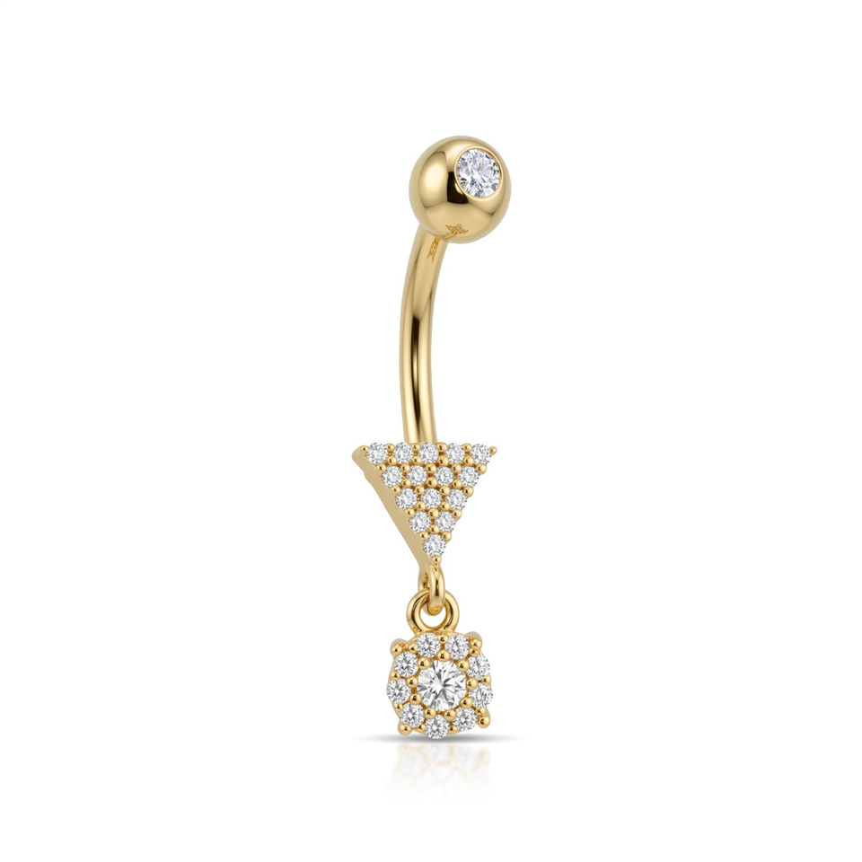14 Ayar Altın Taşlı Sallantılı Göbek Piercing - Dianora Piercing Jewelry