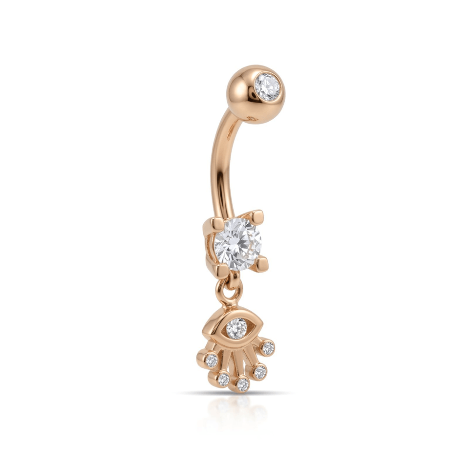 14 Ayar Altın Taşlı Sallantılı Göbek Piercing - Dianora Piercing Jewelry