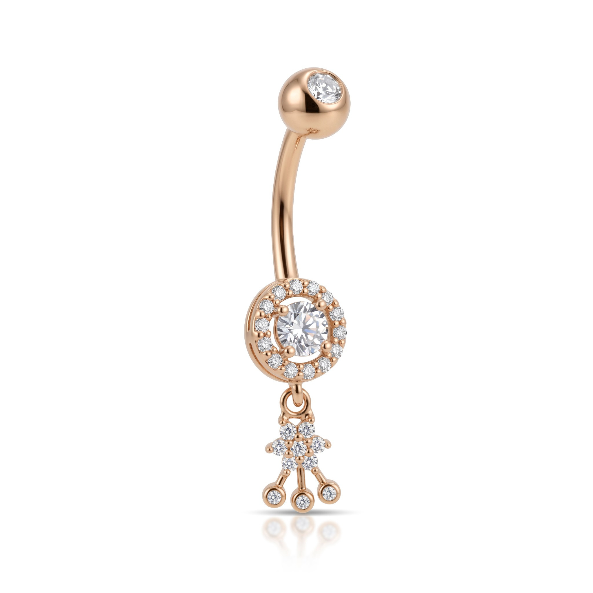 14 Ayar Altın Taşlı Sallantılı Göbek Piercing - Dianora Piercing Jewelry