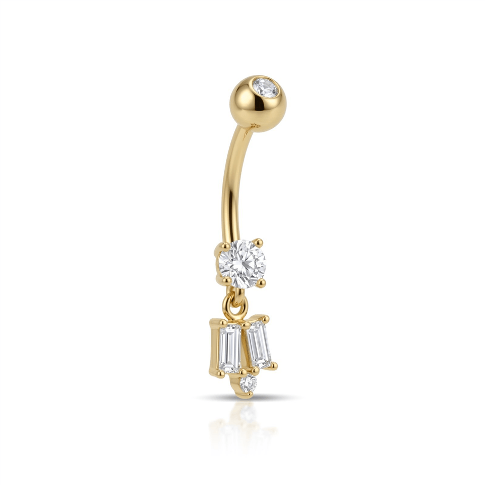 14 Ayar Altın Taşlı Sallantılı Göbek Piercing - Dianora Piercing Jewelry