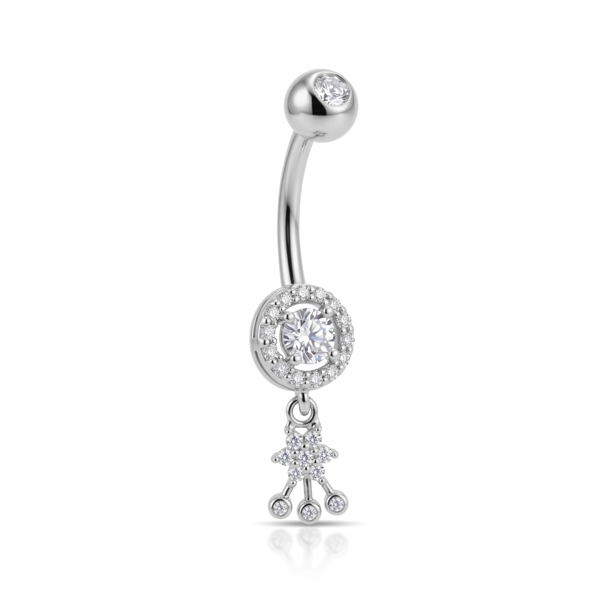 14 Ayar Altın Taşlı Sallantılı Göbek Piercing - Dianora Piercing Jewelry