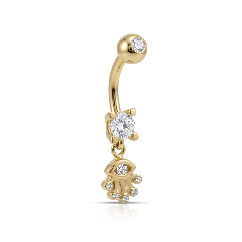 14 Ayar Altın Taşlı Sallantılı Göbek Piercing - Dianora Piercing Jewelry