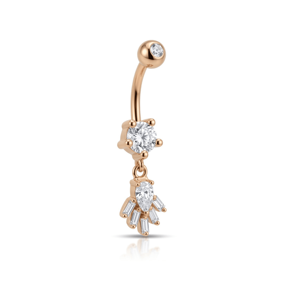 14 Ayar Altın Taşlı Sallantılı Gösterişli Göbek Piercing - Dianora Piercing Jewelry