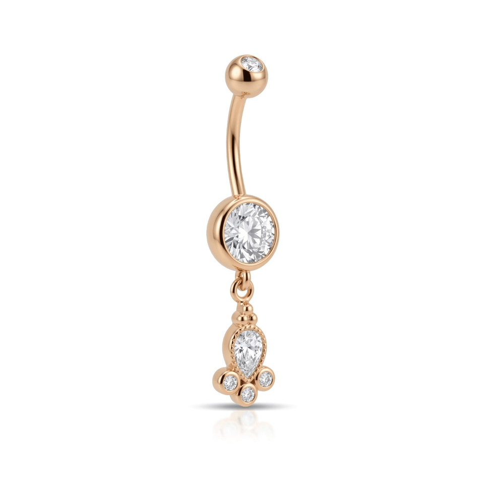 14 Ayar Altın Taşlı Sallantılı Gösterişli Göbek Piercing - Dianora Piercing Jewelry